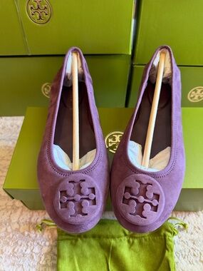 Tory Burch Plum Suede Logo Ballet Flats